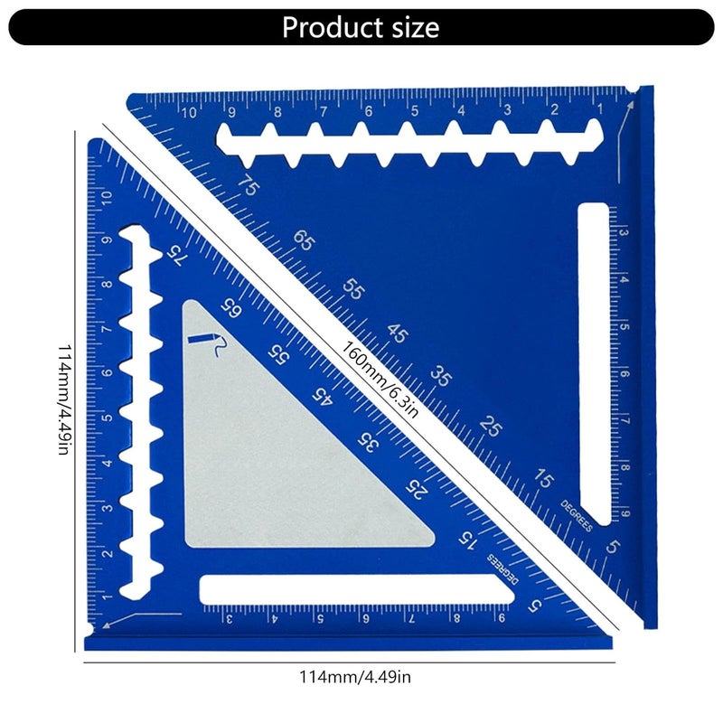 Blue 4 Inch Triangle Square Ruler Metal Aluminum 45 90 Degree Woodworking Measuring Tool - Image 5